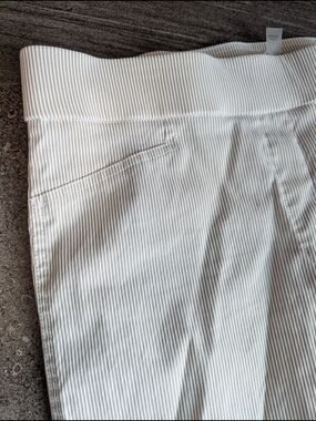 Anne Klein Beige and White Pinstripe Pants with Gold Accent